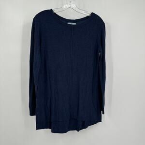 Joan Vass Women Pullover Sweater Size M Cashmere Blend Navy Minimalist Old Money